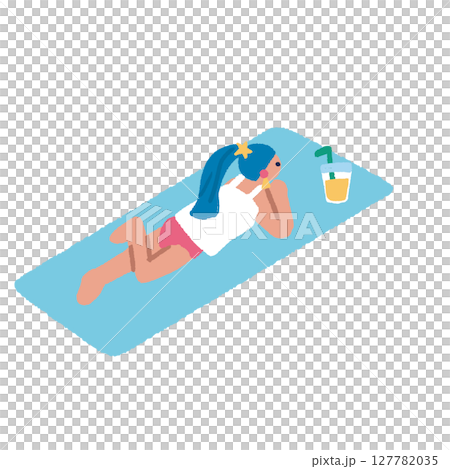 夏を楽しむ人々のイラスト　日光浴をする女性 127782035
