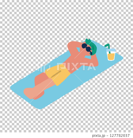 Illustration of people enjoying summer: A man sunbathing Illustration of people enjoying summer: A man sunbathing 127782037