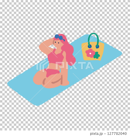 人們享受夏日的插圖：一位女士正在曬日光浴 127782040