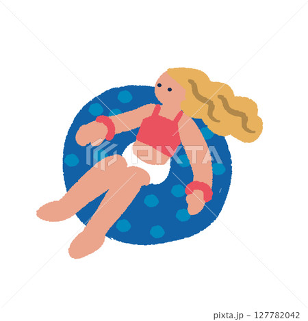夏を楽しむ人々のイラスト 浮き輪で浮かぶ女性 夏を楽しむ人々のイラスト 浮き輪で浮かぶ女性 127782042