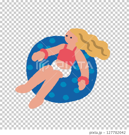 夏を楽しむ人々のイラスト 浮き輪で浮かぶ女性 夏を楽しむ人々のイラスト 浮き輪で浮かぶ女性 127782042