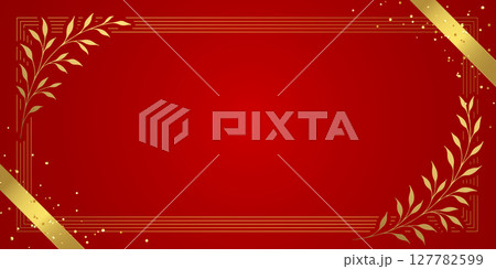 エレガントな赤と金の植物フレームの背景 エレガントな赤と金の植物フレームの背景 127782599