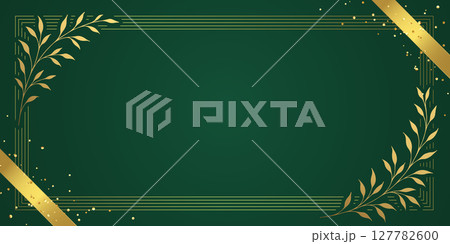 エレガントな緑と金の植物フレームの背景 127782600