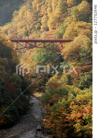 Autumn landscape in Shigakogen / 秋の北信濃,紅葉と赤い橋(高井橋) Autumn landscape in Shigakogen / 秋の北信濃,紅葉と赤い橋(高井橋) 127782646