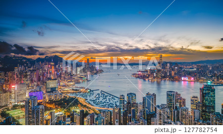 June 24 2025 Hong Kong Kowloon Skyline Iconic Cityscape Night View June 24 2025 Hong Kong Kowloon Skyline Iconic Cityscape Night View 127782754