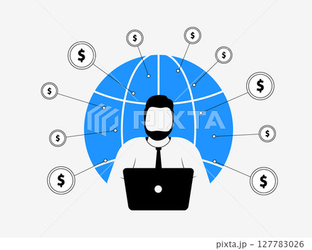 Global business growth. Opening company branches, scaling franchise opportunities and driving global business expansion. International business management across continents. Vector illustration Global business growth. Opening company branches, scaling franchise opportunities and driving global business expansion. International business management across continents. Vector illustration 127783026