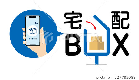 スマホと宅配便荷物と宅配ボックス03 127783088