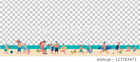 海邊和人們享受夏日的橫向構圖插圖 127783471