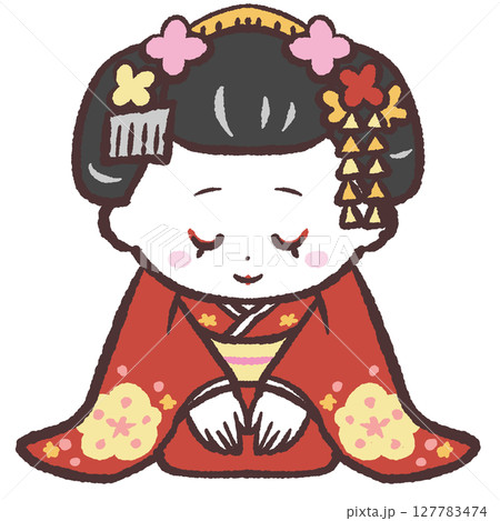 座つてお辞儀する舞妓さんのイラスト 127783474