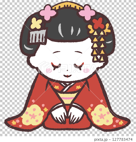 座つてお辞儀する舞妓さんのイラスト 127783474