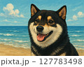 夏にぴったりな黒柴のイラストです 127783498
