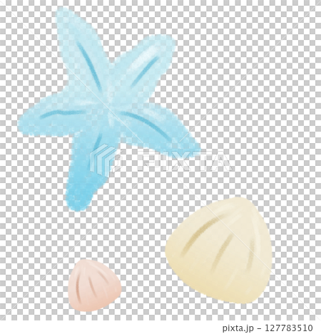 Hand painted yellow shells and blue starfish 127783510