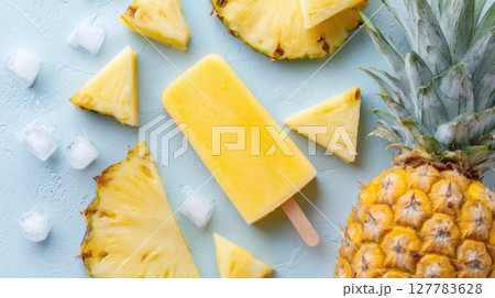 Tropical Pineapple Ice Cream Bar Surrounded by Fresh Fruit and Ice Tropical Pineapple Ice Cream Bar Surrounded by Fresh Fruit and Ice 127783628