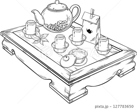 Tea Ceremony  Isolated Outline Illustration 127783650
