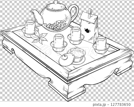 Tea Ceremony Isolated Outline Illustration Tea Ceremony Isolated Outline Illustration 127783650