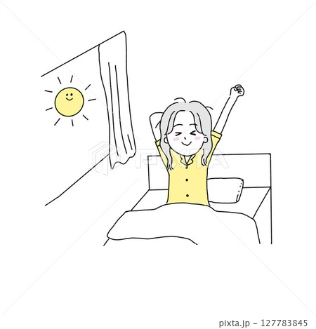 朝ベッドで目覚める女性 朝ベッドで目覚める女性 127783845
