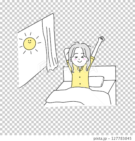 朝ベッドで目覚める女性 朝ベッドで目覚める女性 127783845