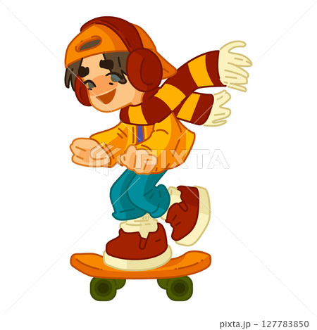 Autumn Boy on Skateboard Illustration 127783850