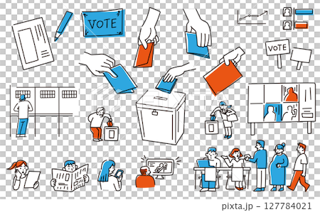 Voting doodle style vector illustration material set 127784021