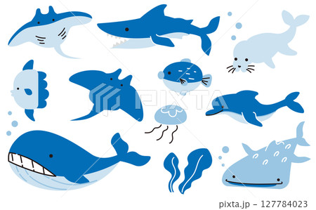 かわいい海の生き物ベクターイラスト素材セット 127784023