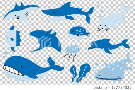 可愛的海洋生物向量插圖素材集 127784023