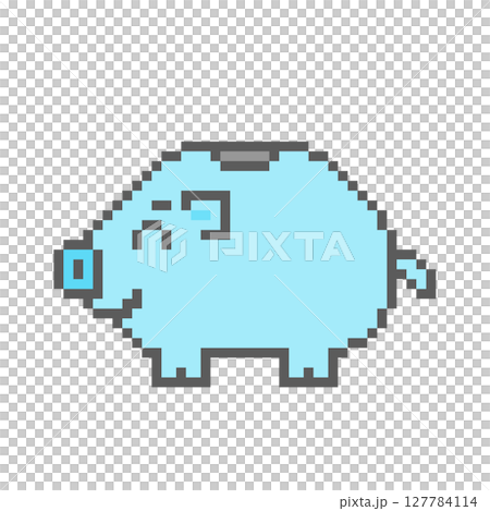 豚預金箱_ドット絵(青) 豚預金箱_ドット絵(青) 127784114
