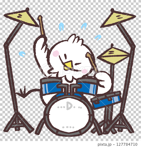 ドラムをたたく白い鳥のイラスト ドラムをたたく白い鳥のイラスト 127784710