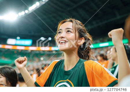 観客席で応援する女性「AI生成画像」 観客席で応援する女性「AI生成画像」 127784746