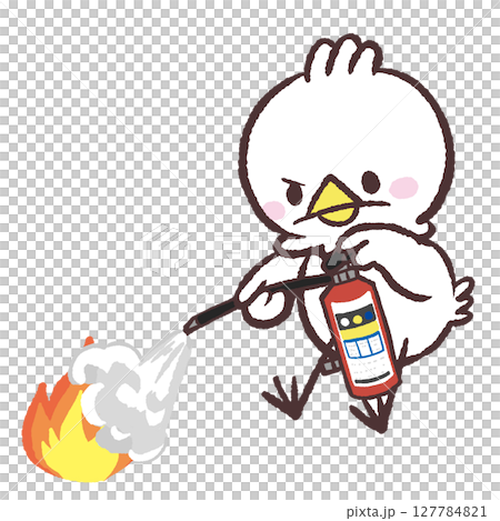 Illustration of a white bird spraying a fire extinguisher 127784821