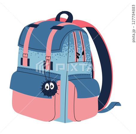 Blue Kids Backpack in Flat Style. Cute School Bag Design. Playful Rucksack Illustration for Kindergarten, Nursery, Preschool. Back to school. Perfect for Children's Products, Stickers, Scrapbooking Blue Kids Backpack in Flat Style. Cute School Bag Design. Playful Rucksack Illustration for Kindergarten, Nursery, Preschool. Back to school. Perfect for Children's Products, Stickers, Scrapbooking 127784883