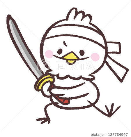 剣を構える白い鳥のイラスト 127784947