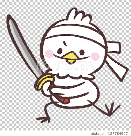 剣を構える白い鳥のイラスト 127784947