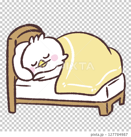 Illustration of a white bird sleeping in bed Illustration of a white bird sleeping in bed 127784987