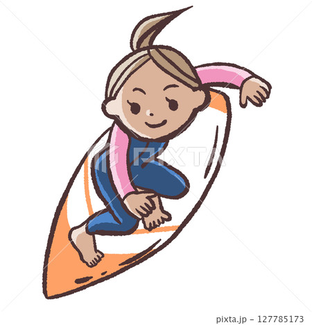 サーフィンをする女の子のイラスト 127785173