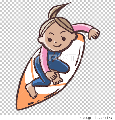 一個女孩衝浪的插圖 127785173