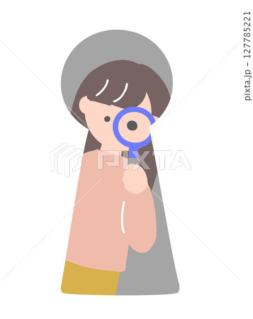 鍵穴の向こうから内側を見ている女性のイラスト　鍵穴の内側からの視点 127785221