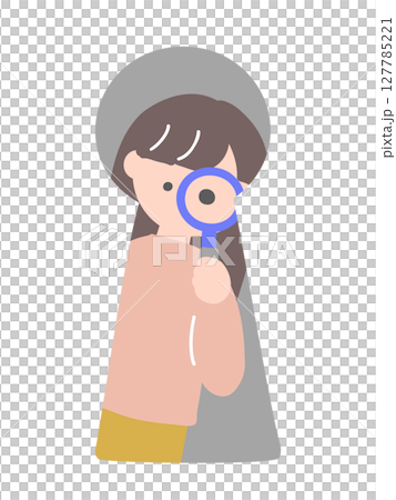 鍵穴の向こうから内側を見ている女性のイラスト　鍵穴の内側からの視点 127785221