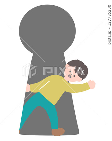 鍵穴から男性がひょっこり出てくるイラスト 127785230