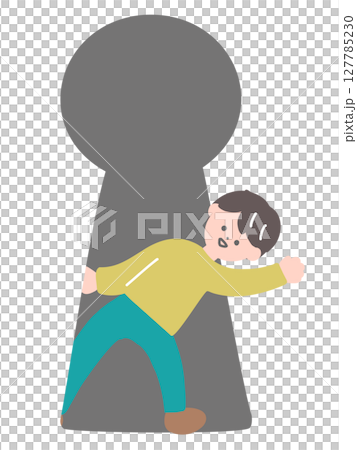 鍵穴から男性がひょっこり出てくるイラスト 127785230
