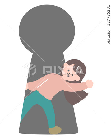 鍵穴から女性がひょっこり出てくるイラスト 127785231