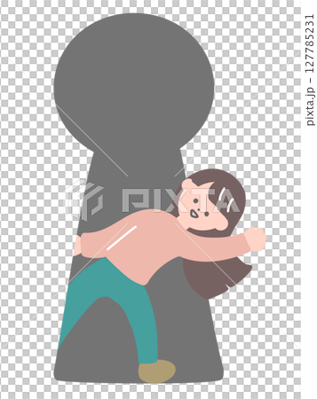 鍵穴から女性がひょっこり出てくるイラスト 127785231