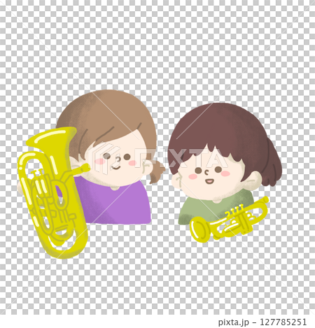 ユーフォニアムとトランペットを練習している女の子たちのイラスト 127785251