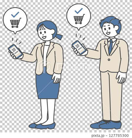 穿著西裝的男士和女士進行條碼支付 127785300