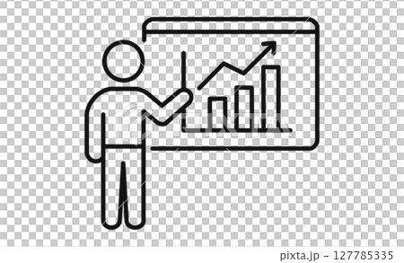 Presentation icon pointing to a bar graph Presentation icon pointing to a bar graph 127785335