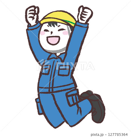 ジャンプする作業着男性のイラスト ジャンプする作業着男性のイラスト 127785364
