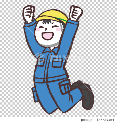 Illustration of a man in work clothes jumping Illustration of a man in work clothes jumping 127785364