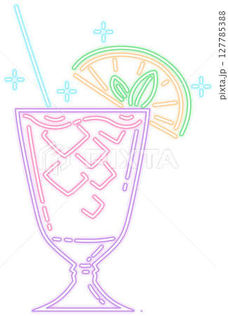 Neon Glow Summer Cocktail with Lemon and Mint Illustration 127785388