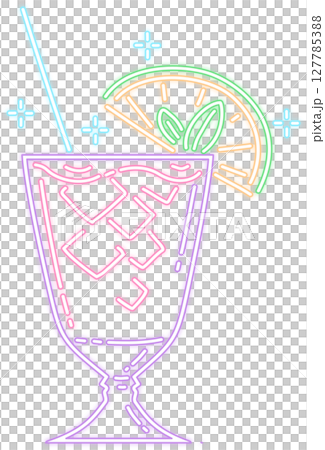 Neon Glow Summer Cocktail with Lemon and Mint Illustration 127785388