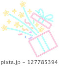 Neon Glow Gift Box with Glowing Stars and Confetti 127785394