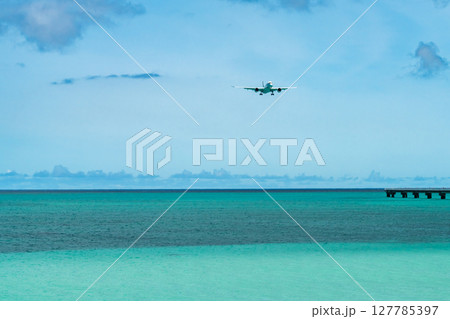 17エンドビーチに舞い降りる大型旅客機 127785397